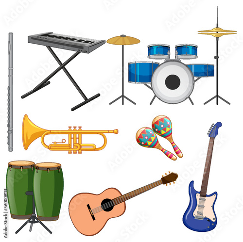 Set of various musical instruments