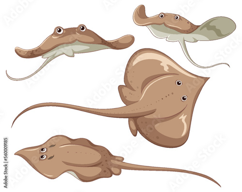 Atlantic stingray cartoon character set