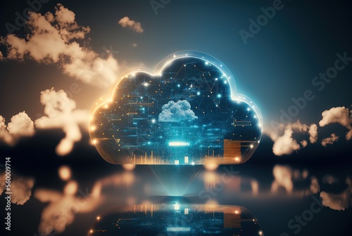 illustration concept of cloud computing service for future, data storage, computing power without direct active that could manage by user. photo