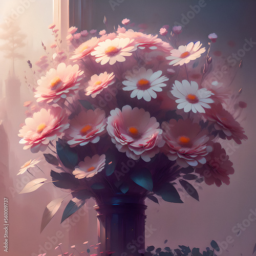 Elegant soft colors flowers. Digital painting.