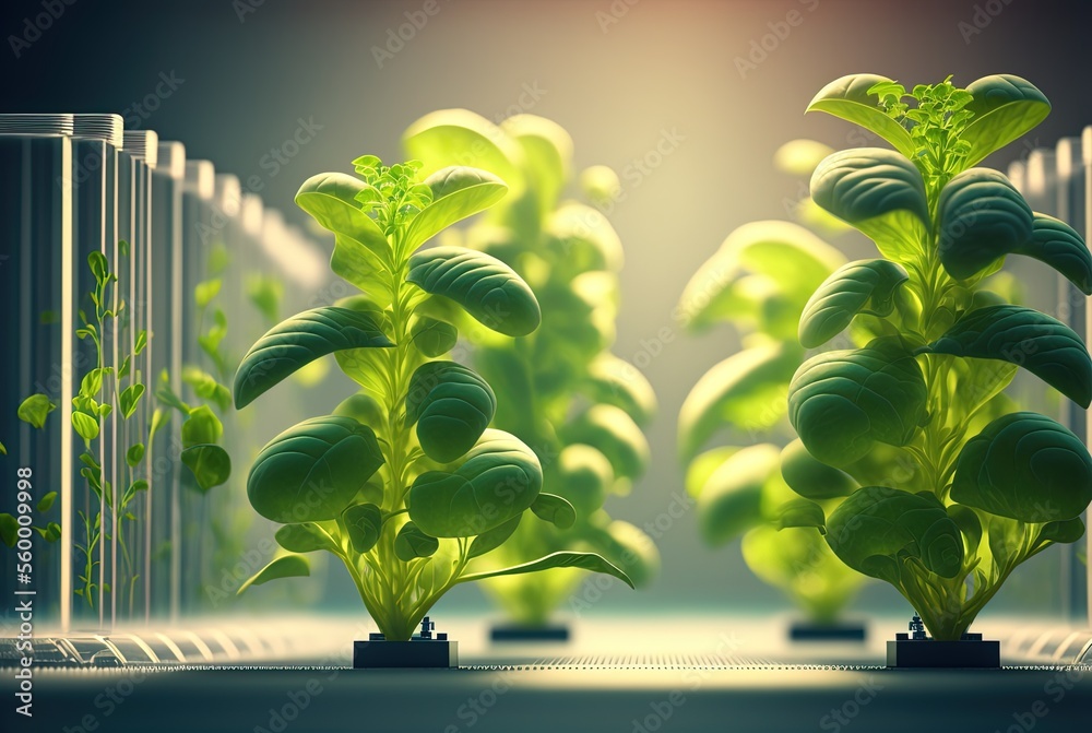Illustrazione Stock plant grow in hitech controlling environment with bright light in research