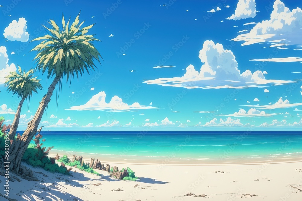 Anime Beach Scenery 6379 Sea Waves 1639447 HD wallpaper | Pxfuel