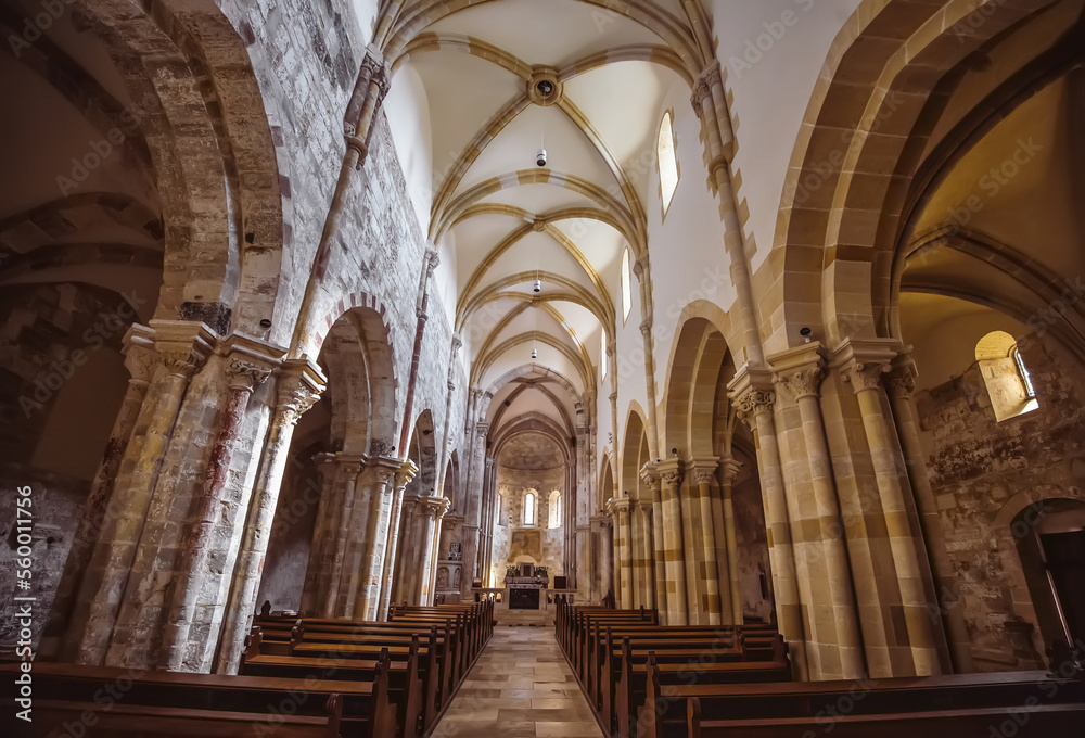 Interior of famous roman style Jáki church Hungary