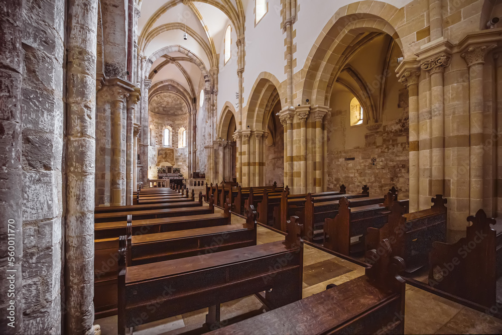 Interior of famous roman style Jáki church Hungary