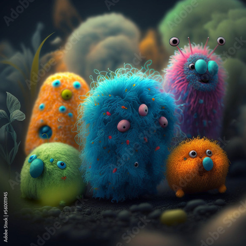 Hairy Microbes on a Cinematic Background
