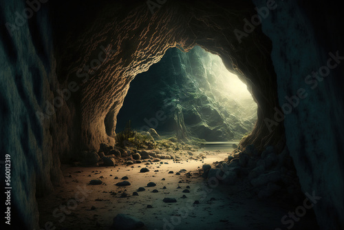 Photo dark natural cave with cinematic lighting