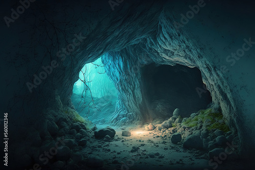 dark natural cave with cinematic lighting