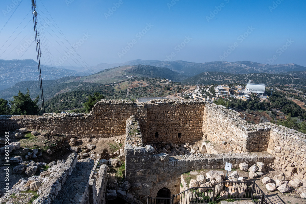 picturesque ancient ruins of ancient fortresses in Jordan against the blue sky