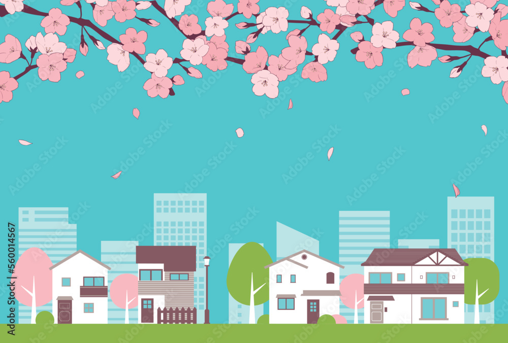 背景素材_街並み_桜