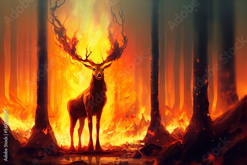 Deer in the burning forest © Анастасия Птицова