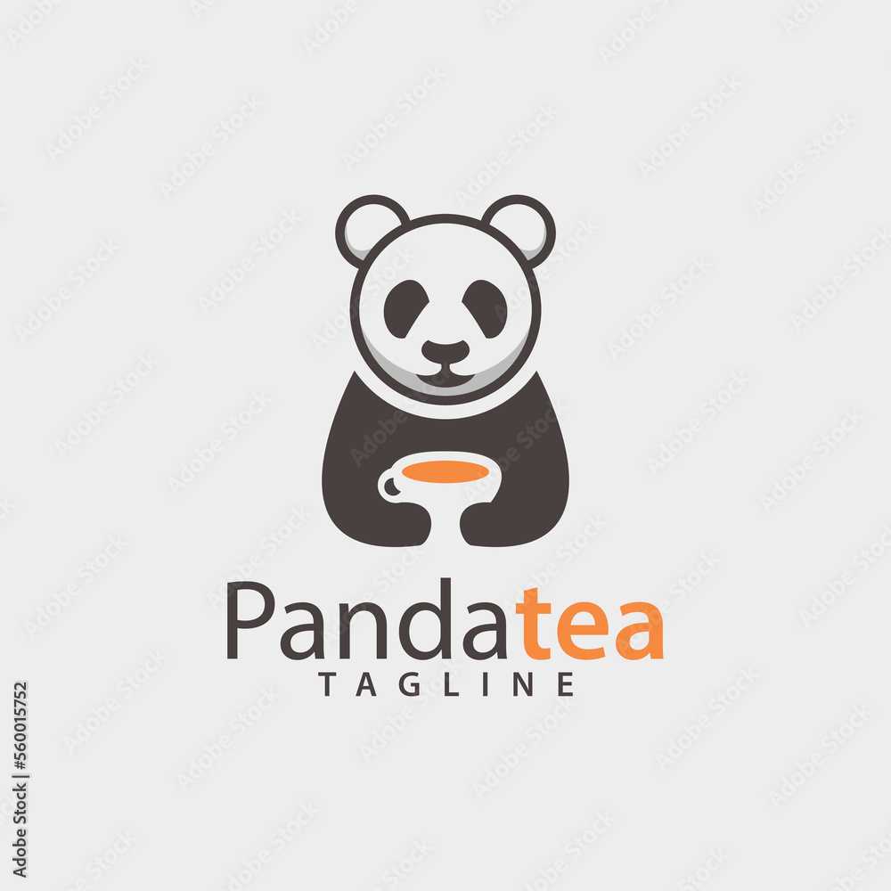 Panda tea logo design, Premium logo template Vector.