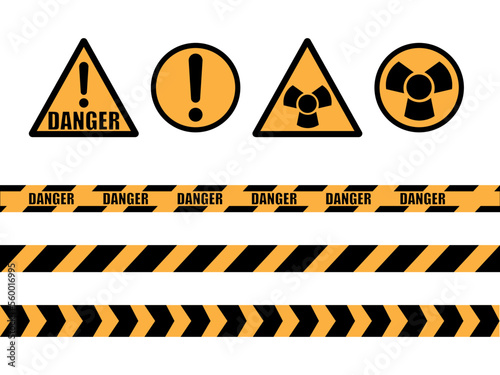 Danger signs, risk symbol, warning tape, warning signs and vectors.