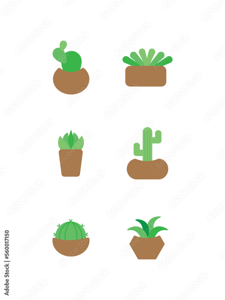 Cactus varieties icons set. Cactus varieties icons set.