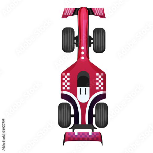 Race car top view in cartoon style transport with shadows and light isolated on white background. Modern urban civilian vehicle. 