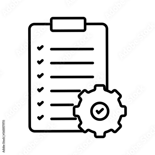 Checklist icon illustration with gear. icon related to project management. line icon style. Simple vector design editable