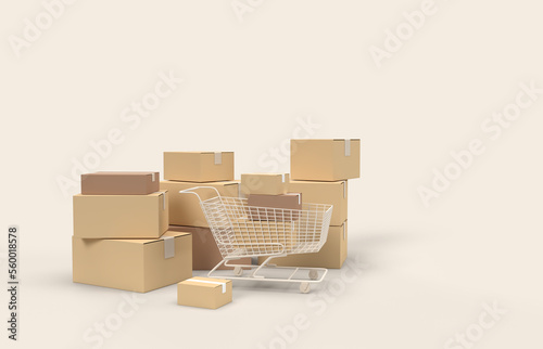 3D Realistic Stack of cardboard box carton or parcel with empty space. concept of delivering goods.