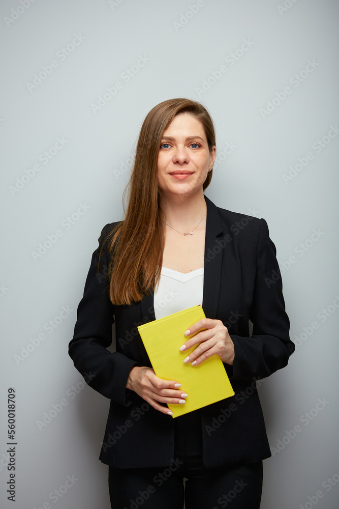 School teacher woman or adult student. Isolated business lady portrait with black suit. School teacher woman or adult student. Isolated business lady portrait with black suit.