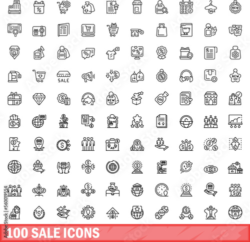 100 sale icons set. Outline illustration of 100 sale icons vector set isolated on white background