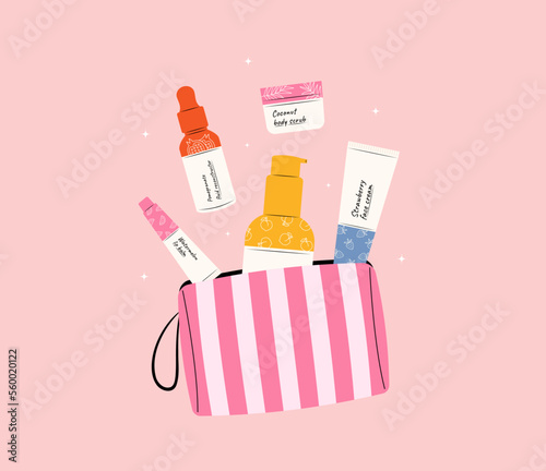 Skincare in cosmetics bag