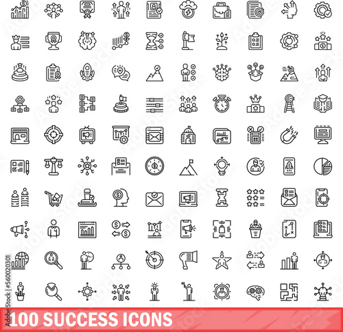 100 success icons set. Outline illustration of 100 success icons vector set isolated on white background