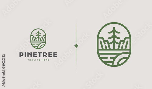 Pine Tree Monoline Logo Template. Universal creative premium symbol. Vector illustration