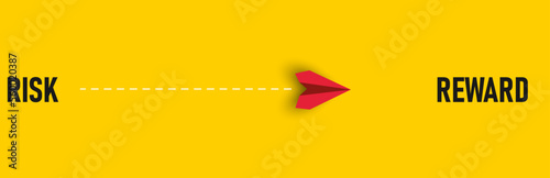 the red plane flies from risk to reward.
risk and reward, risk management concept, a risk reward ratio idea concept for investors to compare the expected return on an investment.