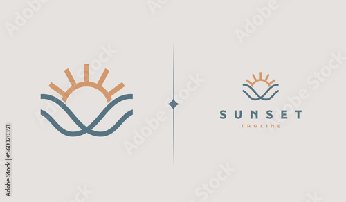 Sunset wave Monoline Logo Template. Universal creative premium symbol. Vector illustration