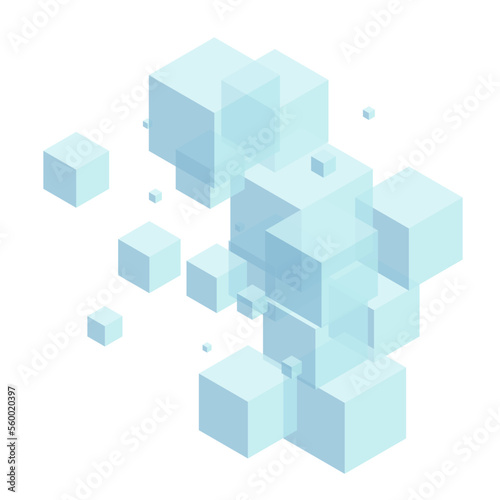 White Cube Background White Vector. Block Blockchain Card. Monochrome Square Isometric Texture. Object Illustration. Blue-gray Style Box.