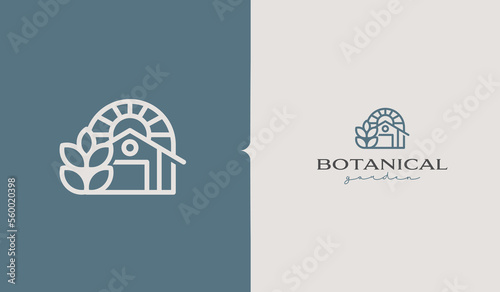 Green House Monoline Logo. Universal creative premium symbol. Vector sign icon logo template. Vector illustration