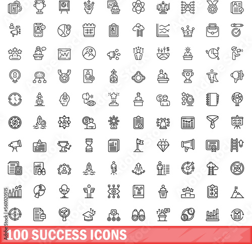 100 success icons set. Outline illustration of 100 success icons vector set isolated on white background
