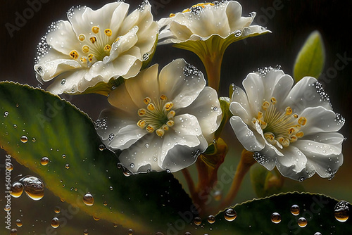 White flower in raindrops, wallpaper background photo