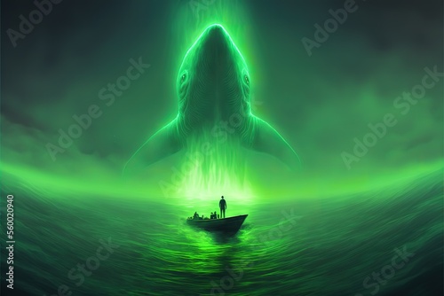 Illustration of the mystical spirit of the green whale