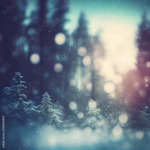 Winter Natural Pine Forest with Snow. Illustration. Generative AI