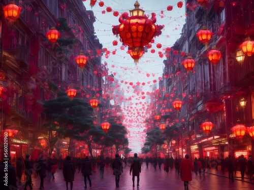 Street art during Chinese New Year celebration background using Generative AI