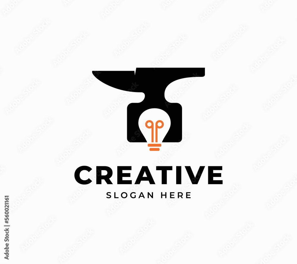 Creative anvil think light bulb blacksmith iron forge equipment innovation idea symbol vector logo design Creative anvil think light bulb blacksmith iron forge equipment innovation idea symbol vector logo design