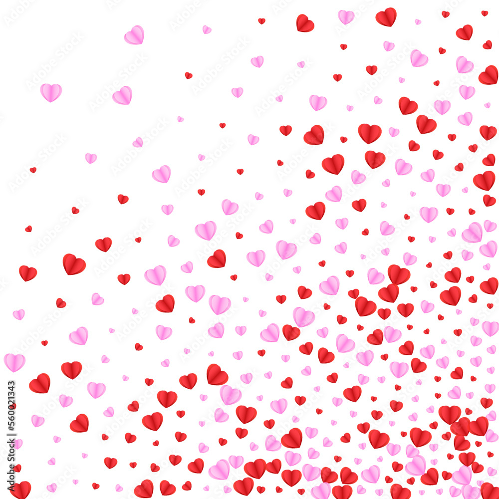 Pink Confetti Background White Vector. Falling Illustration Heart. Red Color Frame. Tender Heart Decor Backdrop. Violet Bright Pattern.