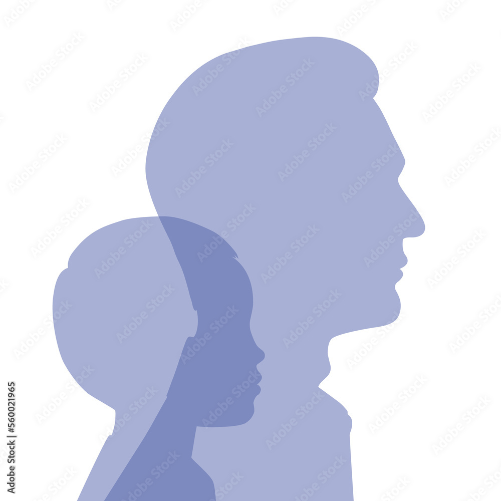 Father and son - male silhouettes. Illustration on transparent background