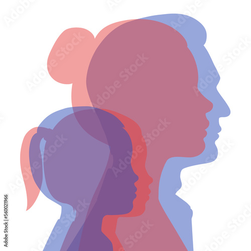 Wallpaper Mural Family silhouettes - father, mother, son and daughter. Transparent silhouettes of profiles of people of different sex. Illustration on transparent background Torontodigital.ca