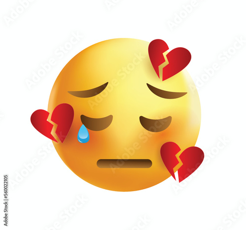 High quality emoticon on white background. Emoticon with broken heart. Sad emoji isolated on white background. Broken heart emoji.