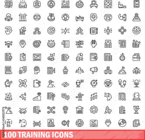 100 training icons set. Outline illustration of 100 training icons vector set isolated on white background