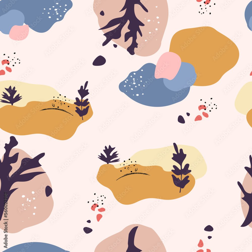 Modern abstract seamless pattern, minimal cover design. Print for fabric, wallpaper, paper, packaging. Colorful cartoon geometric background, vector illustration