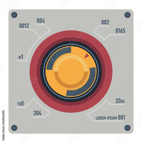 Panel with indicators, button for adjusting vector