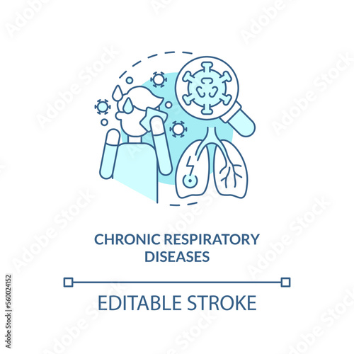 Chronic respiratory diseases blue concept icon. Chronic conditions major group abstract idea thin line illustration. Isolated outline drawing. Editable stroke. Arial, Myriad Pro-Bold fonts used