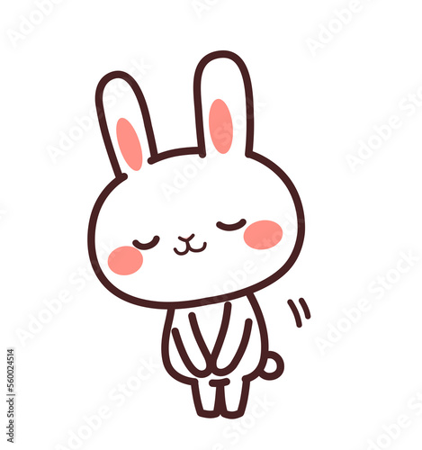 お辞儀する兎のかわいいキャラクター　左向き　イラスト素材