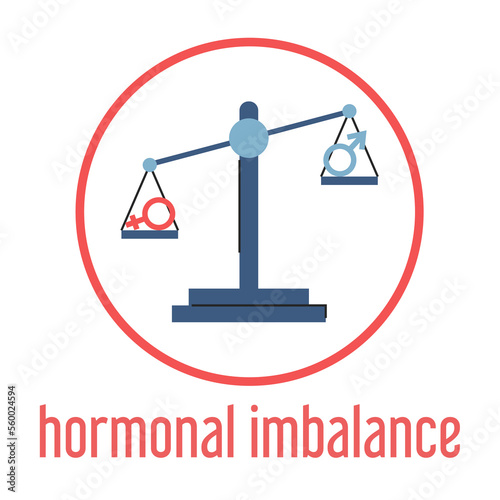 Hormonal imbalance vector isolated. Female and male symbols on scales. Concept of medicine and healthcare. Hormone disproportion.