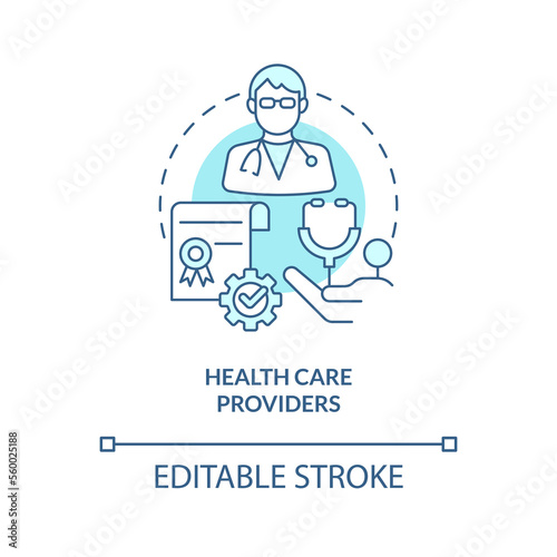 Health care providers blue concept icon. Chronic disease comprehensive care plan abstract idea thin line illustration. Isolated outline drawing. Editable stroke. Arial, Myriad Pro-Bold fonts used