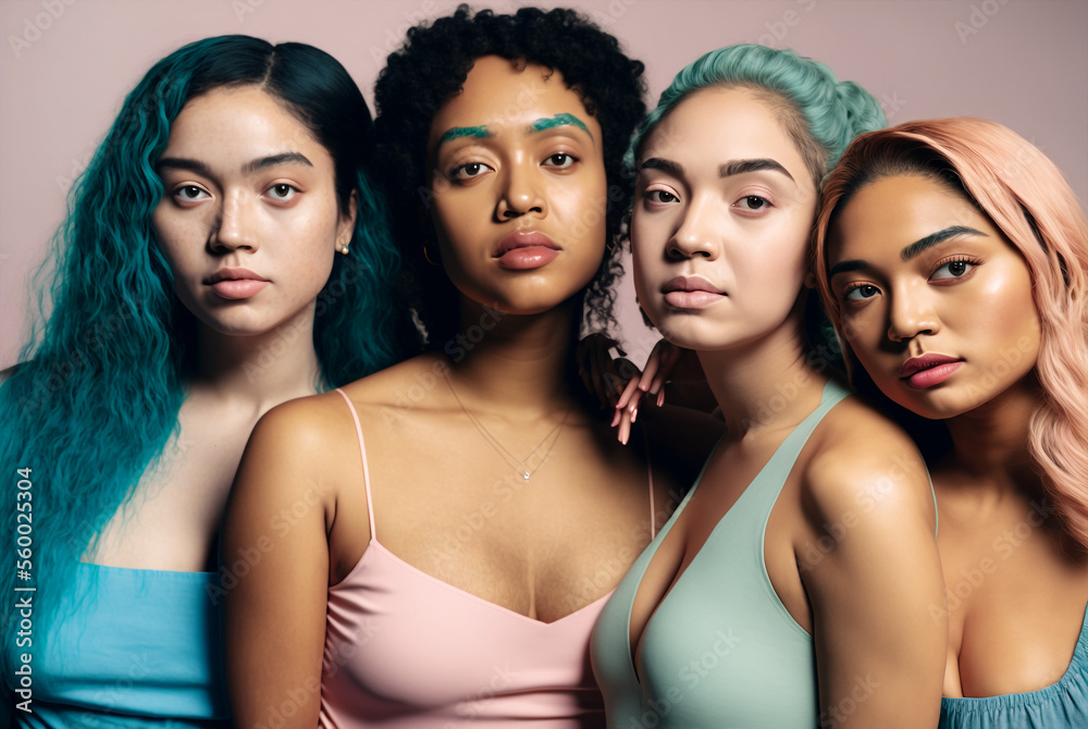 Generative ai women of different ethnicities standing side by side together. Generative ai women of different ethnicities standing side by side together.