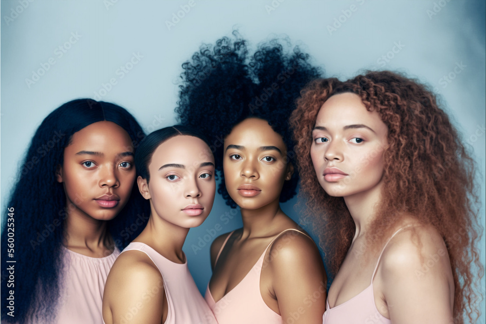 Generative ai women of different ethnicities standing side by side together. Generative ai women of different ethnicities standing side by side together.