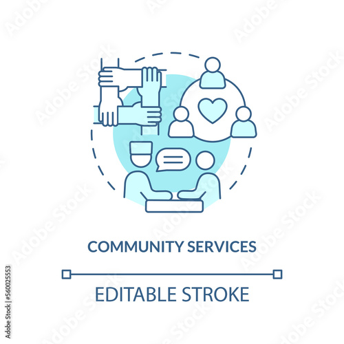 Community services blue concept icon. Chronic disease comprehensive care plan abstract idea thin line illustration. Isolated outline drawing. Editable stroke. Arial, Myriad Pro-Bold fonts used