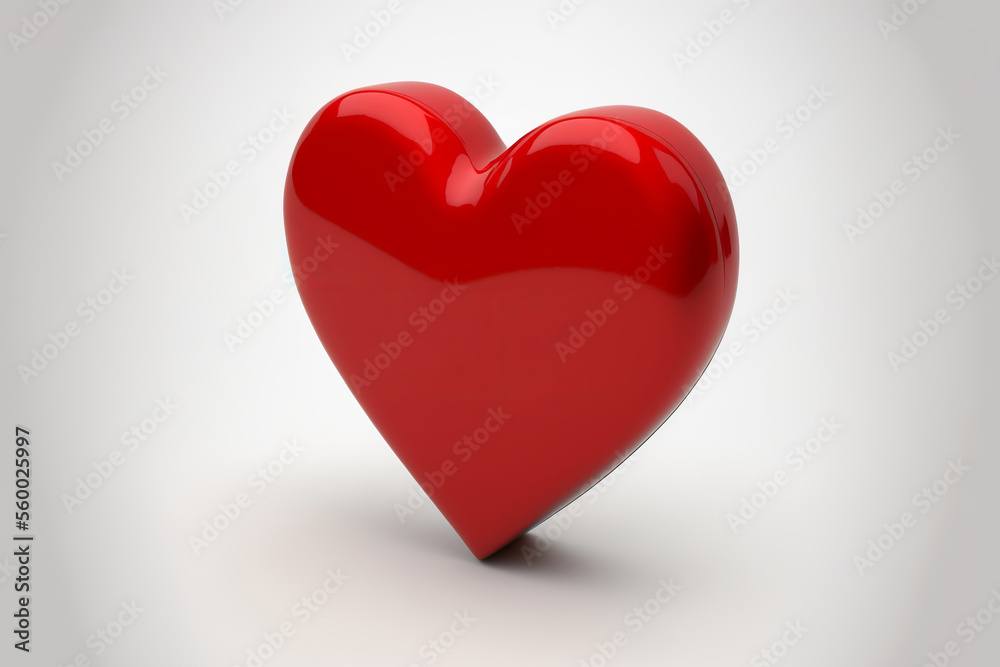 Realistic red heart shape 3d design standing on white background, ai generative illustration. Valentine concept.